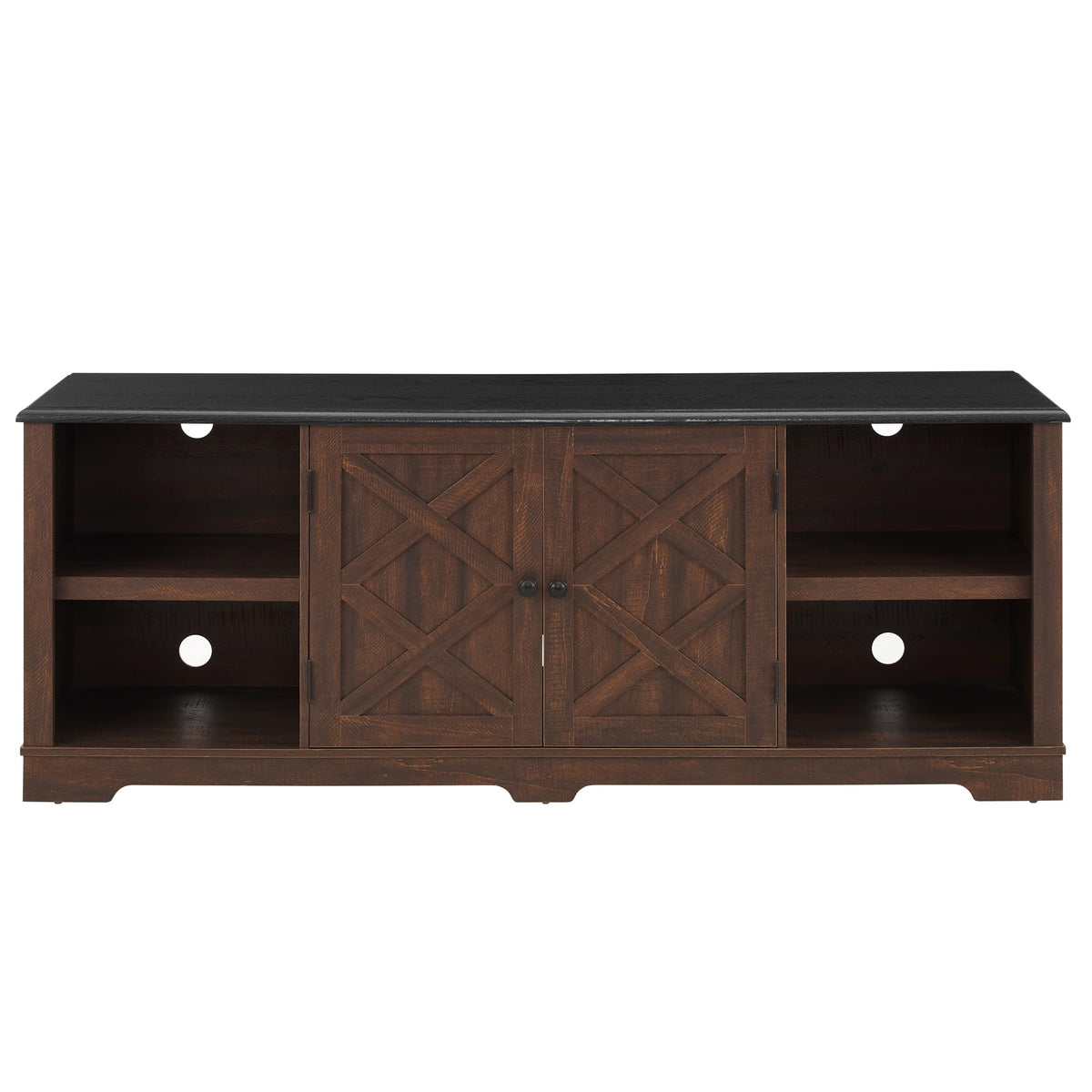 Espresso and Black TV Media Stand with Open Shelves and Closed Cabinets D82158