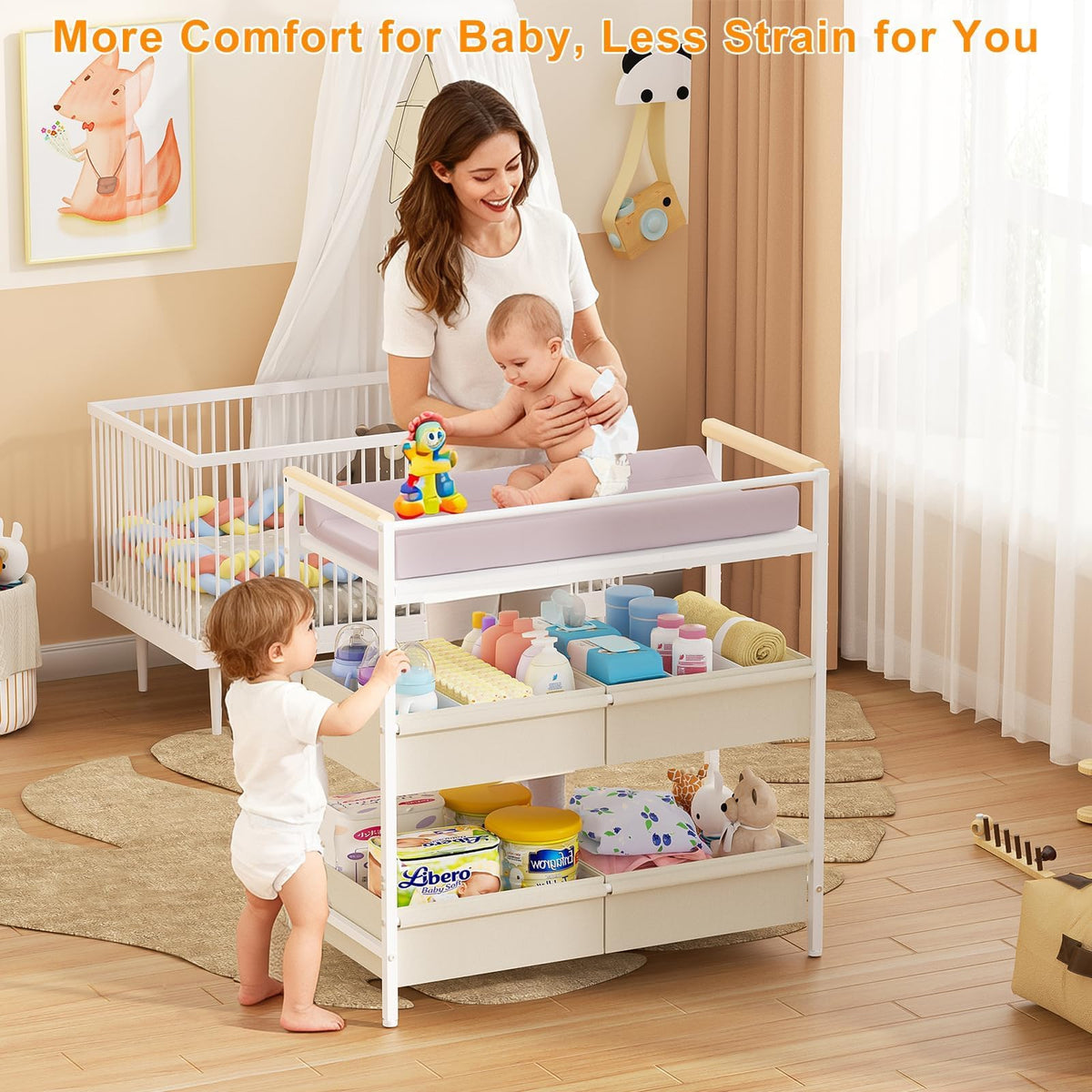 White Baby Changing Table with Storage W48765
