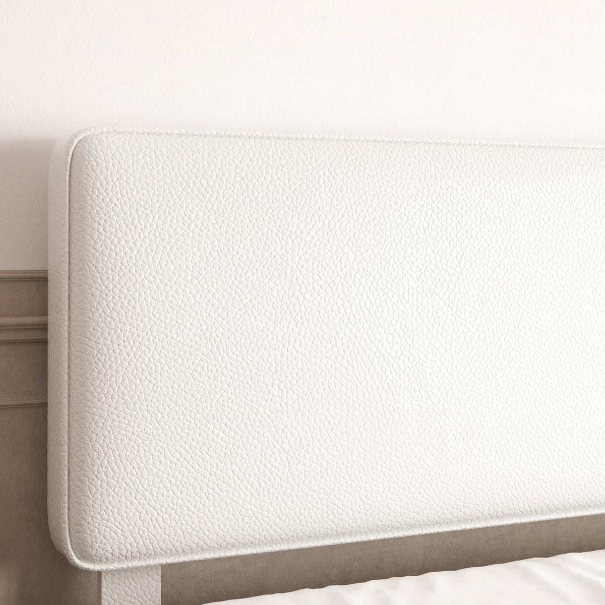 White Upholstered Bed Frame with Adjustable Headboard D65548
