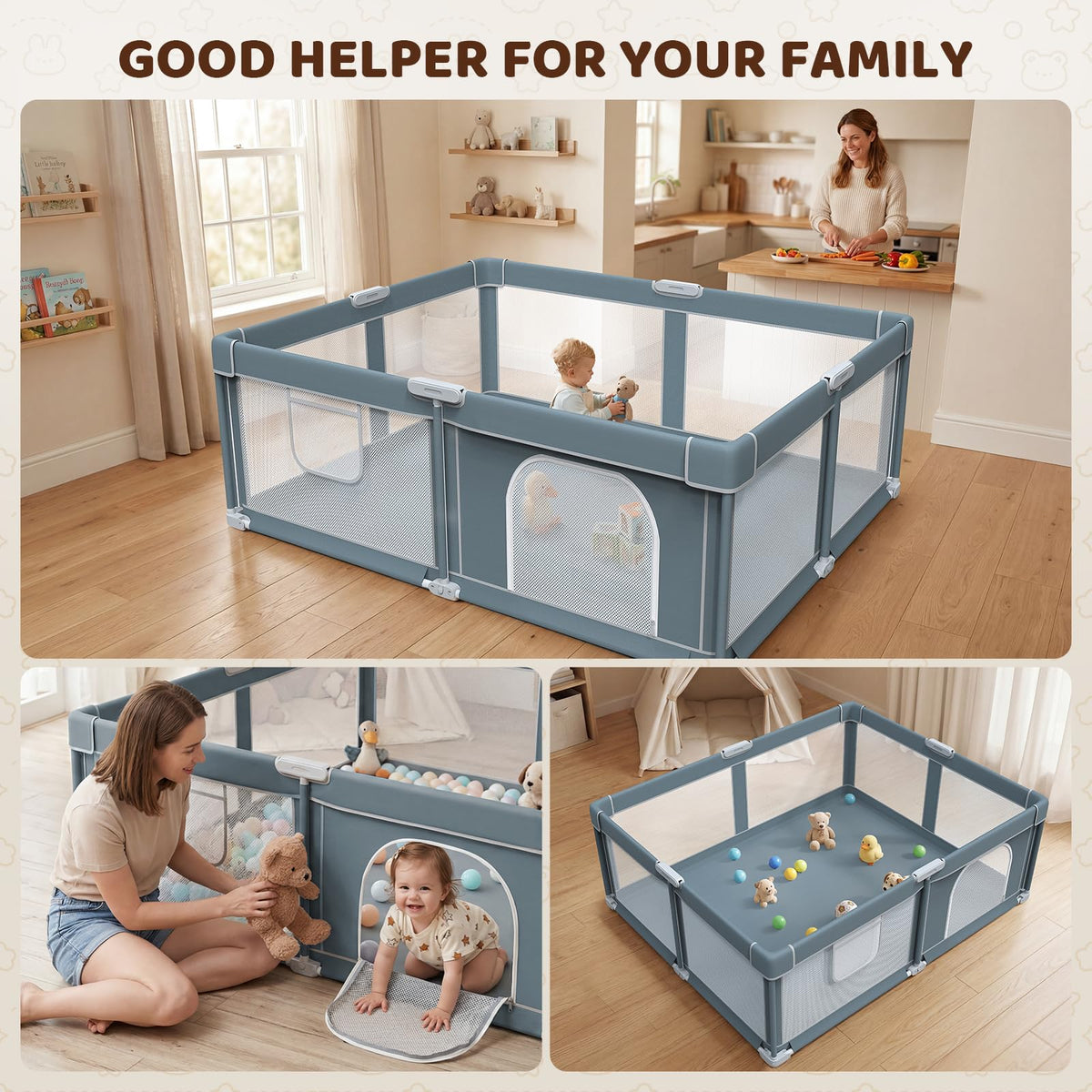 Foldable Baby Playpen 71x59 Inch J738