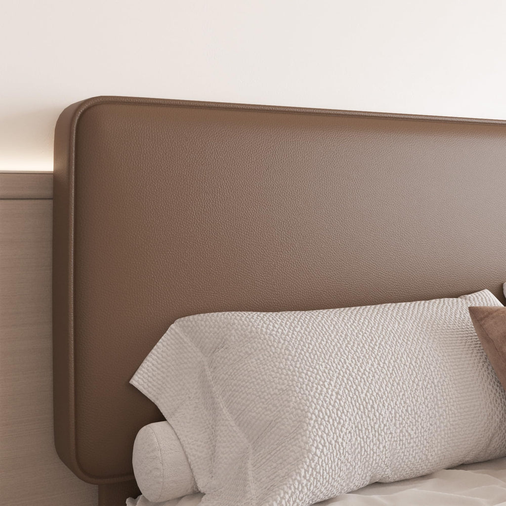 Brown Leather Full Size Platform Bed Frame J798249
