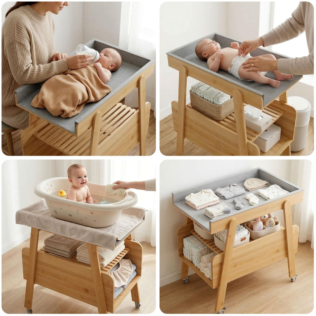 Flat Top Diaper Changing Station with Wheels and Changing Pad B768522