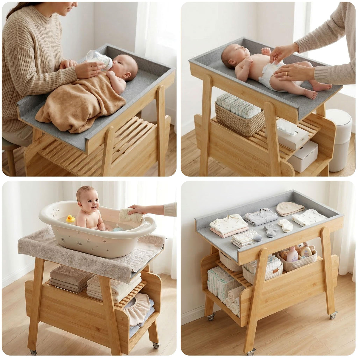 Flat Top Diaper Changing Station with Wheels and Changing Pad B768522