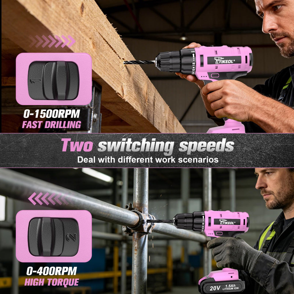20V Cordless Pink Drill Set with Battery & Charger Q3859