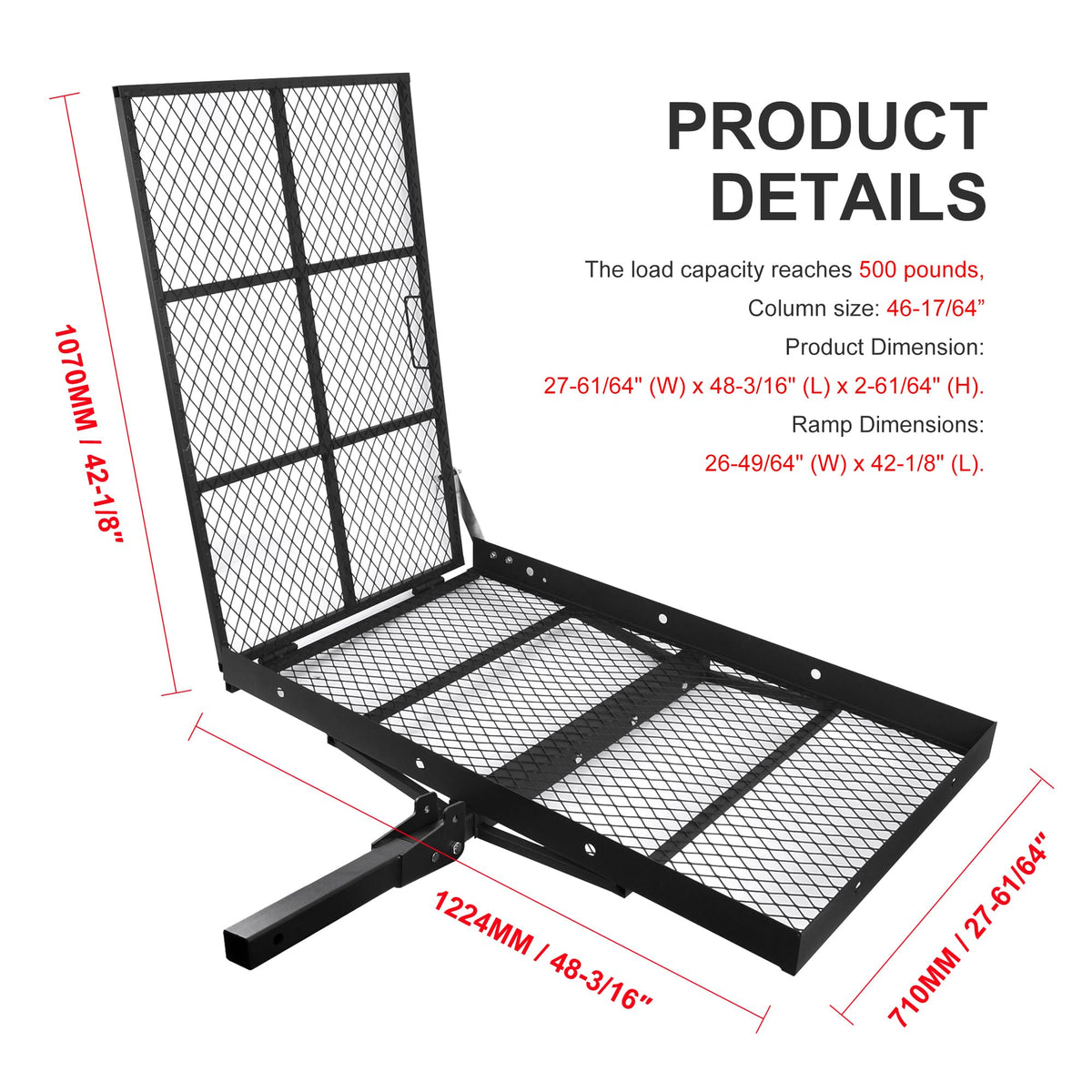 Folding Wheelchair Scooter Carrier Rack 250KG Ramp Hitch Mount G26962