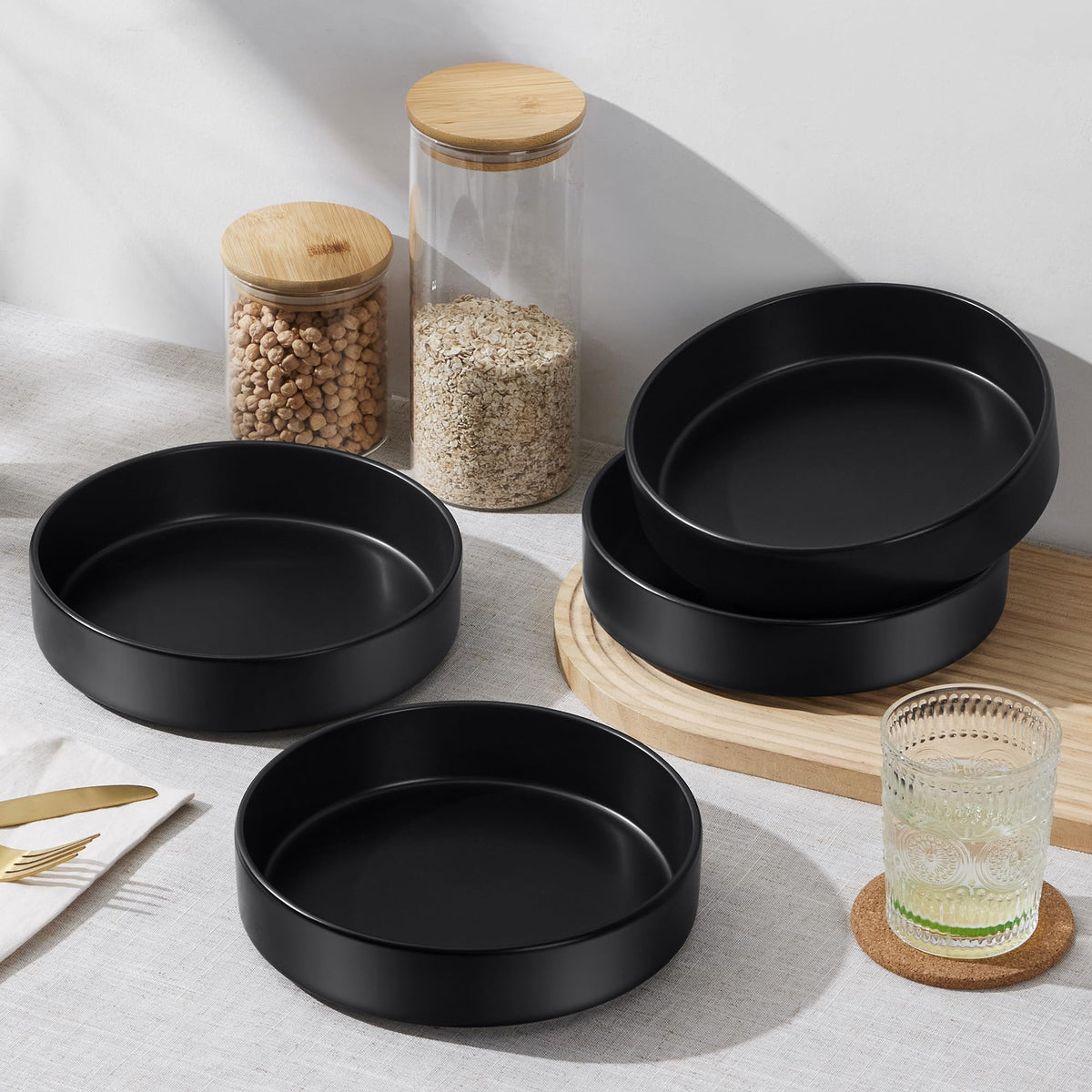 Black Ceramic Pasta Bowls Set of 4 E645240