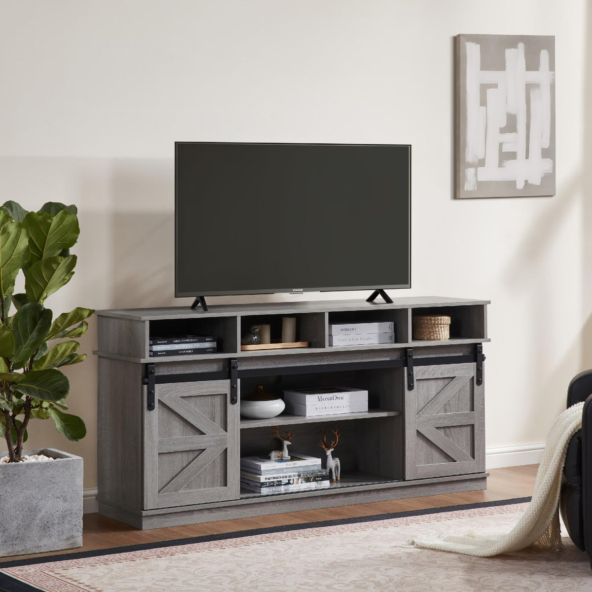 Grey Sliding Barn Door TV Stand P8980