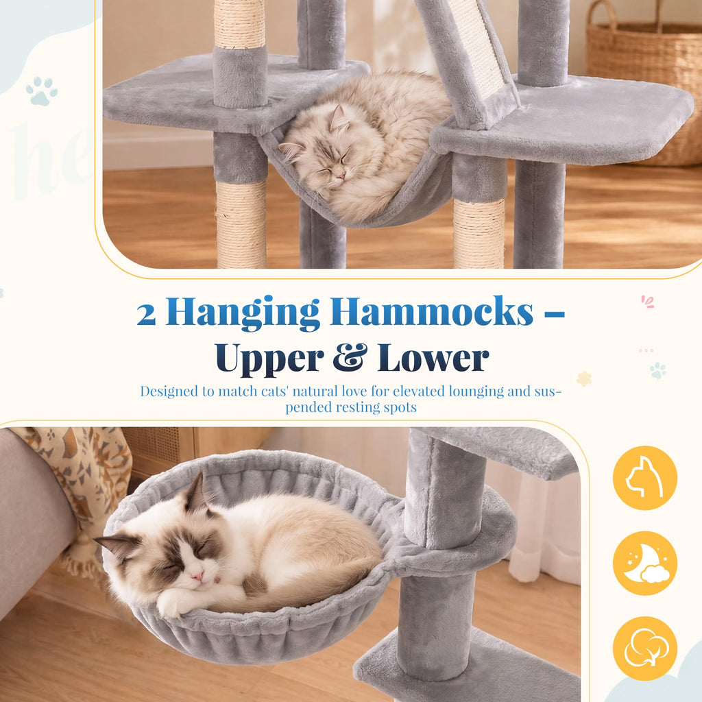 Cat Tree Tower with Padded Platform Bed, Hammock N99351