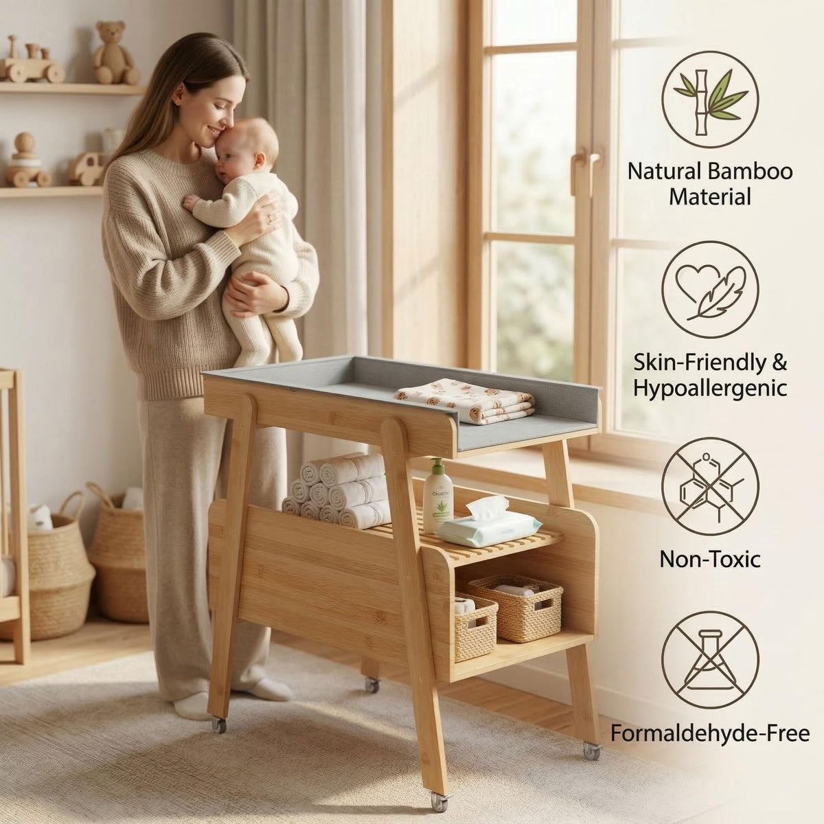Flat Top Diaper Changing Station with Wheels and Changing Pad B768522