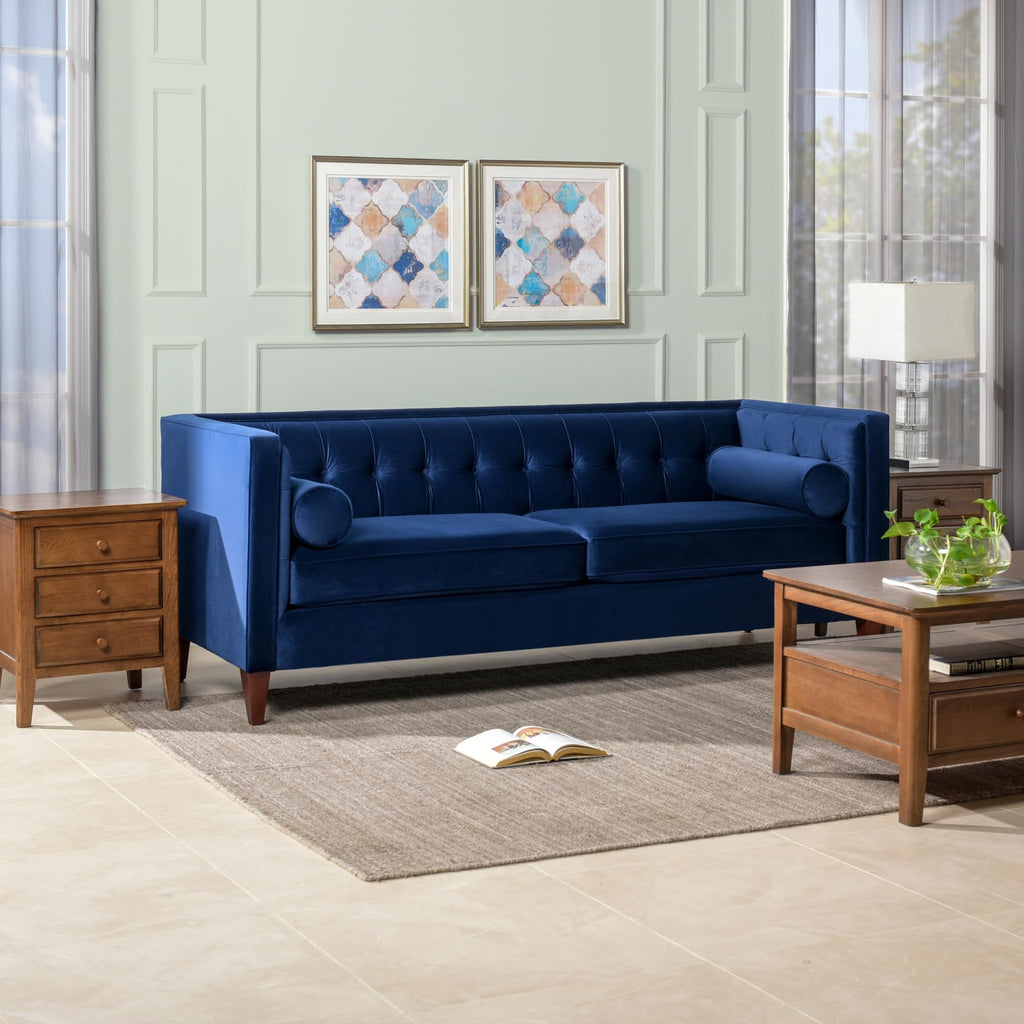 84" Navy Blue Tufted Velvet Sofa D4809