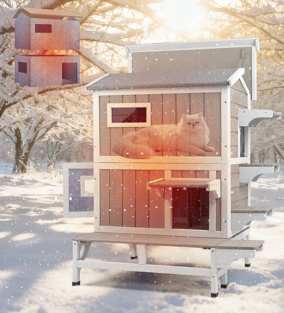 Weatherproof 2 Story Wooden Cat House X16177