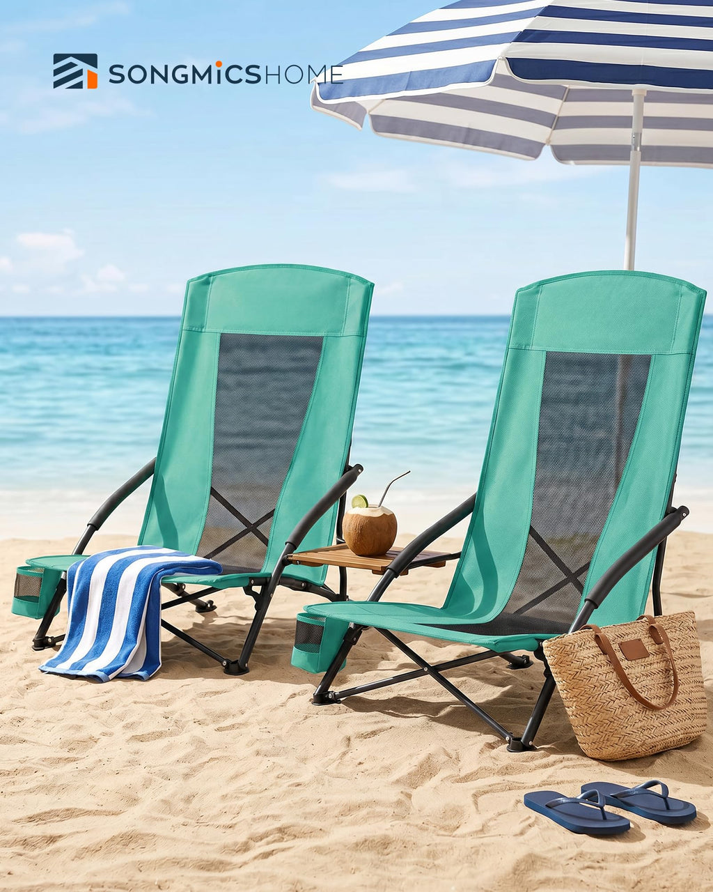 Portable Folding Camping Chair with Cup Holder, Set of 2, Green L190