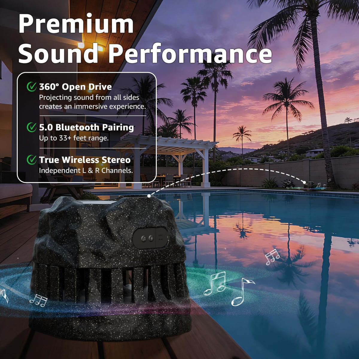 2-Pack Solar Powered Waterproof Rock Speakers A6043