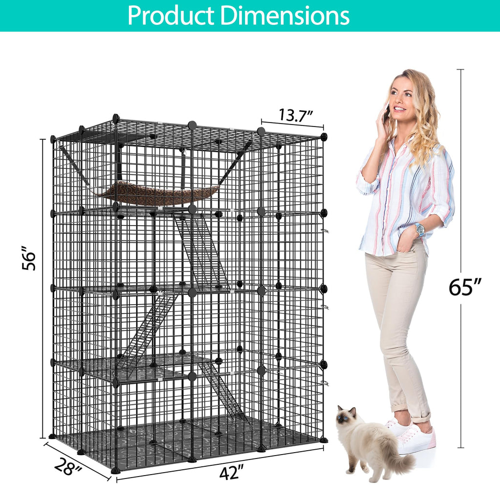 4-Tier Cat Cage Indoor Enclosure Metal Playpen with Hammock U189