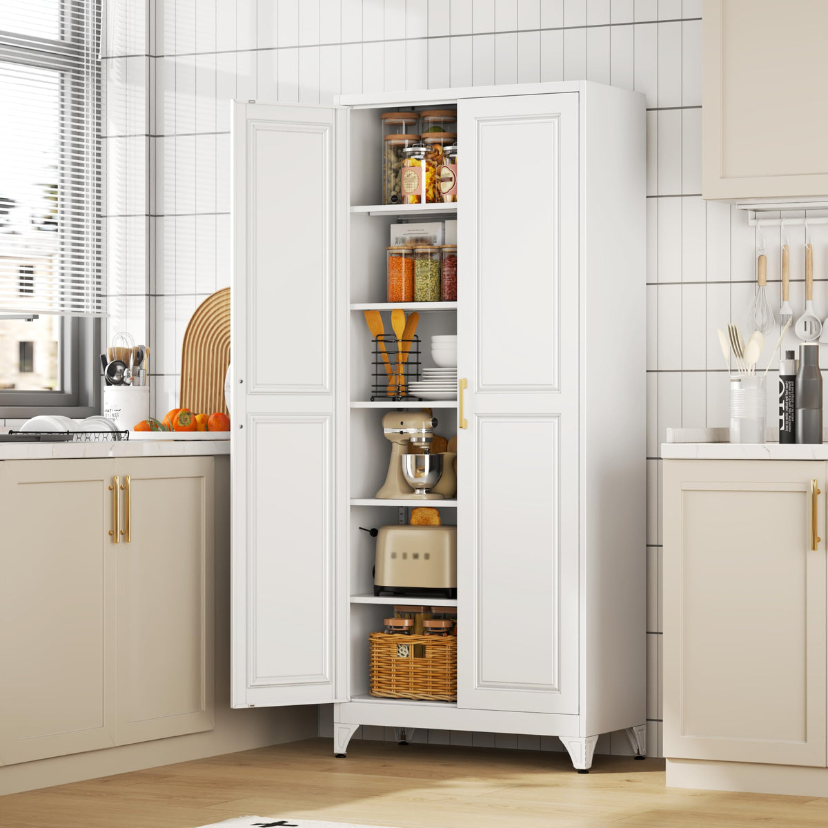 75" Kitchen Pantry Cabinet with Doors and Shelves O90155