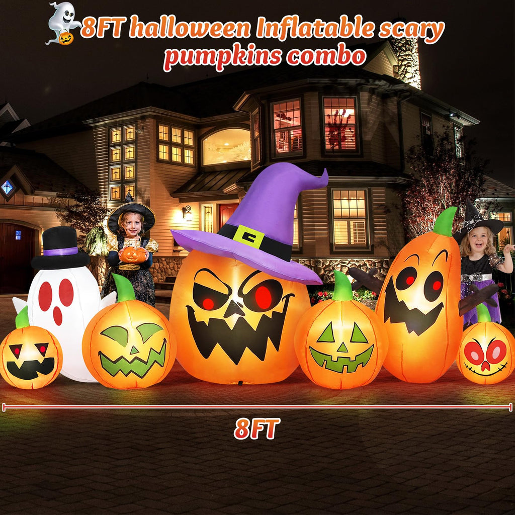 8FT Halloween Inflatables Pumpkin Witch Hat & Ghost Combo W3454