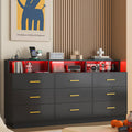 Black 9 Drawer Wood Dresser with LED Light and Power Outlet N458