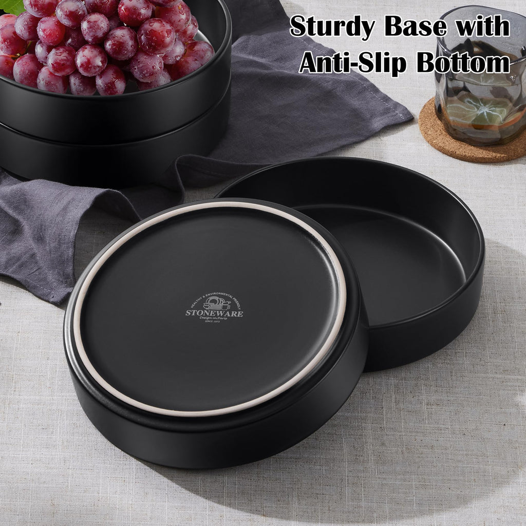 Black Ceramic Pasta Bowls Set of 4 E645240