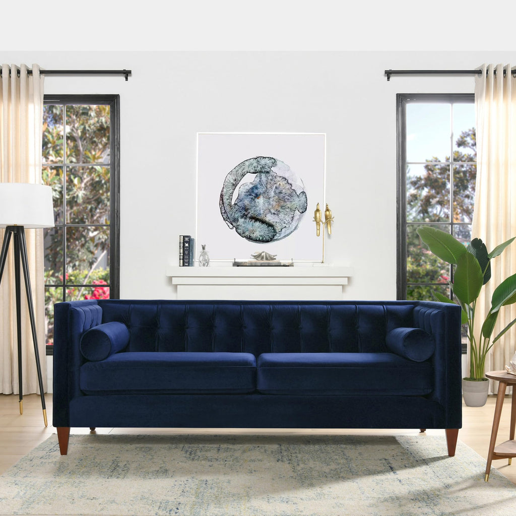 84" Navy Blue Tufted Velvet Sofa D4809