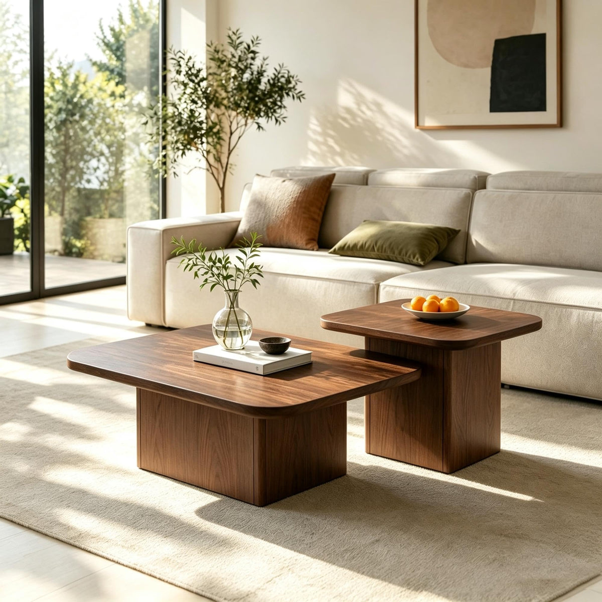 Nesting Coffee Tables Set of 2 Wood Square F54641