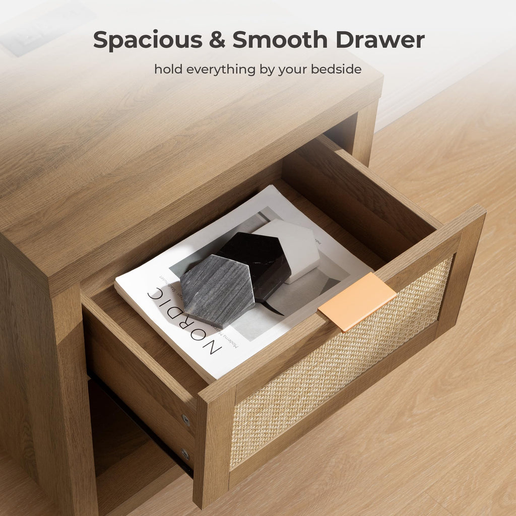 Rattan Night Stand with Charging Station P1638