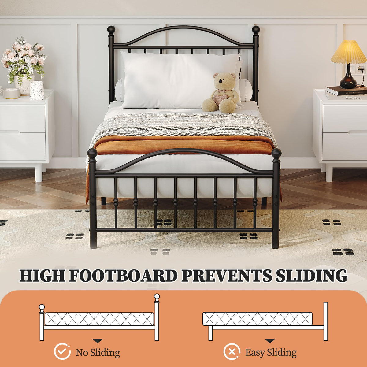 Twin Size Metal Platform Bed Frame with Headboard & Footboard X8711