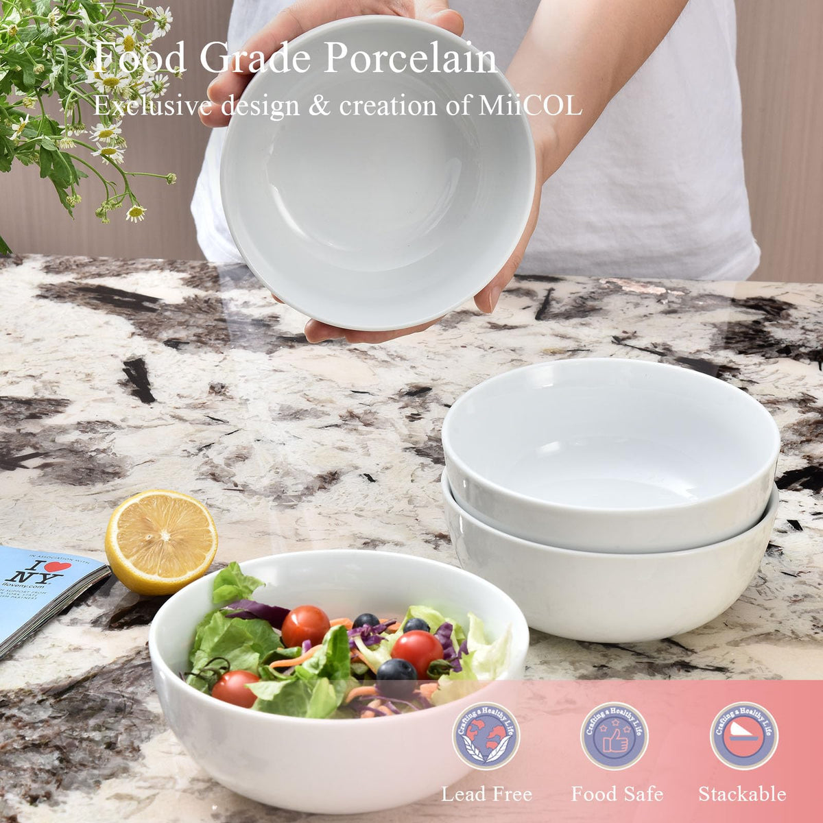 White Ceramic Soup Bowls Set of 4 D665588