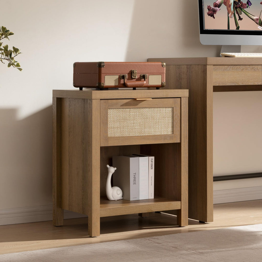Rattan Night Stand with Charging Station P1638