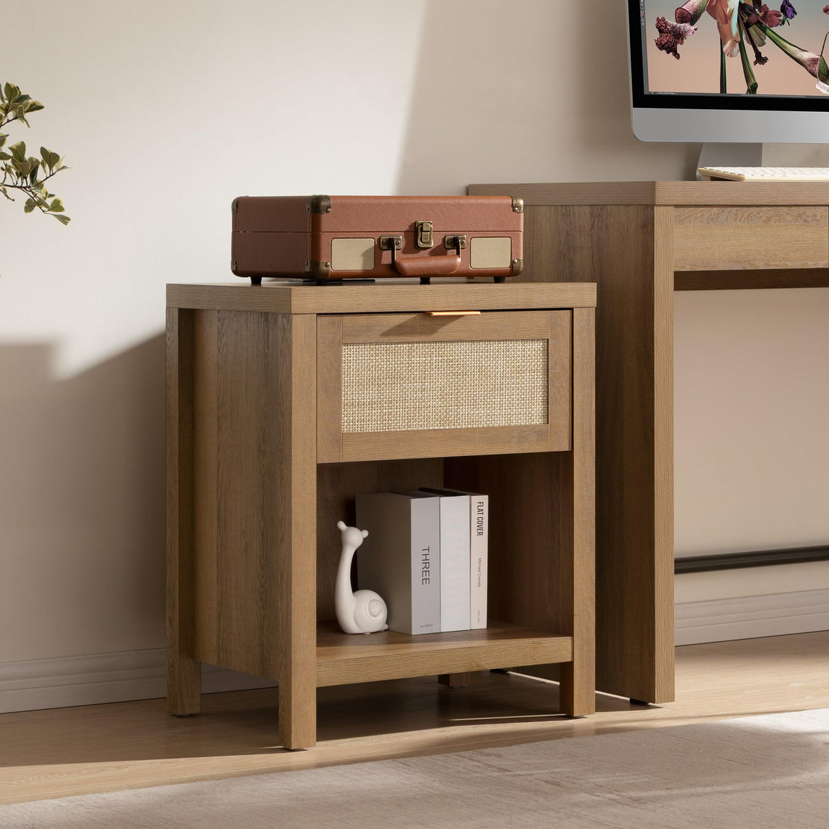 Rattan Night Stand with Charging Station P1638
