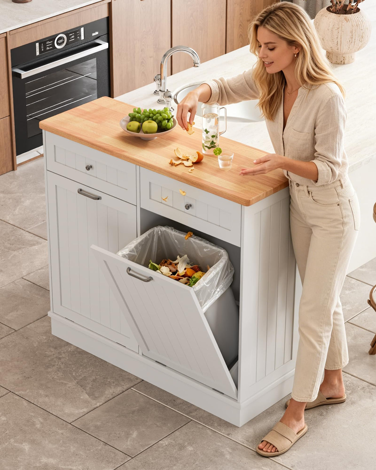 2 x 10 Gallon White Tilt Out Trash Cabinet with 2 Storage Drawer U3323
