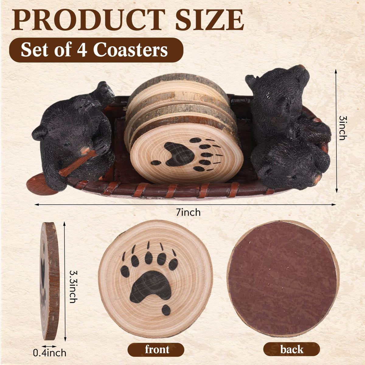 Black Bear Coaster Set with Canoe Holder P544
