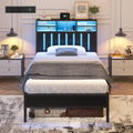 Twin Size Bed Frame with Storage Headboard and LED Lights H755