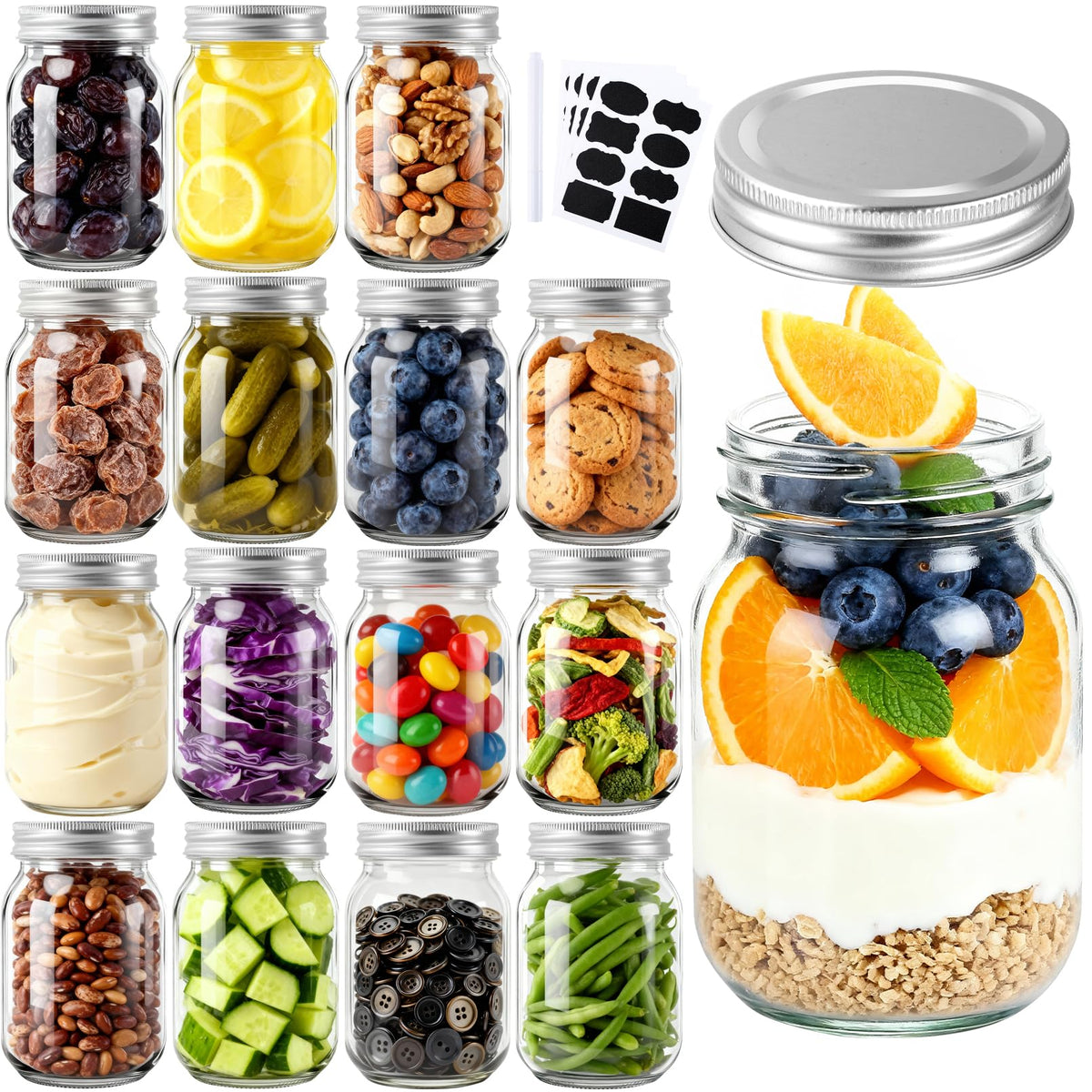 16 Pack 16 Oz Clear Glass Mason Jars V35049