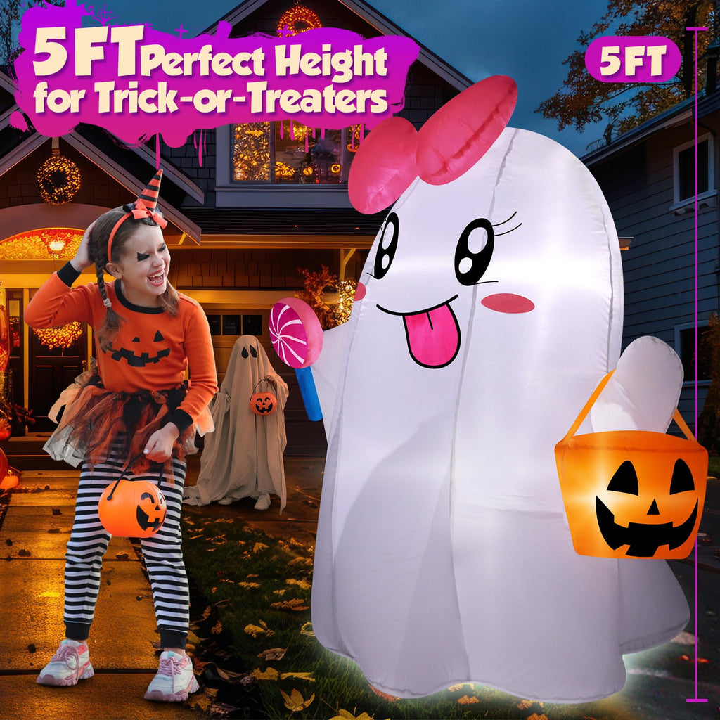 5FT Halloween Inflatables Ghost with Built-in LED Lights I55315