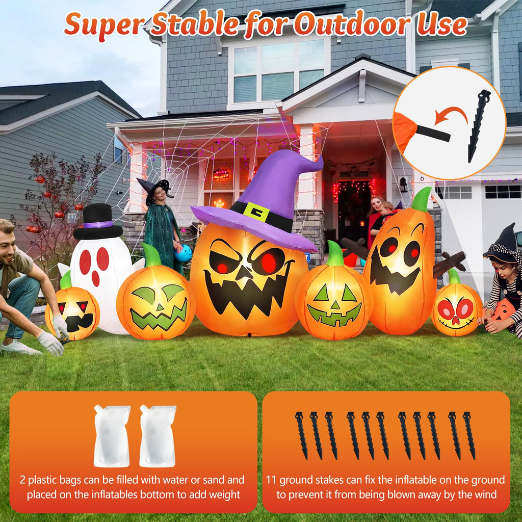 8FT Halloween Inflatables Pumpkin Witch Hat & Ghost Combo W3454