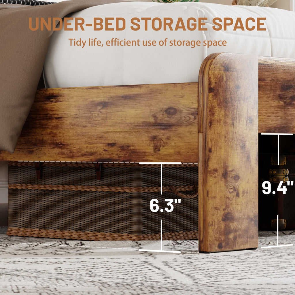 King Size Wooden Bed Frame with Storage Headboard U830843