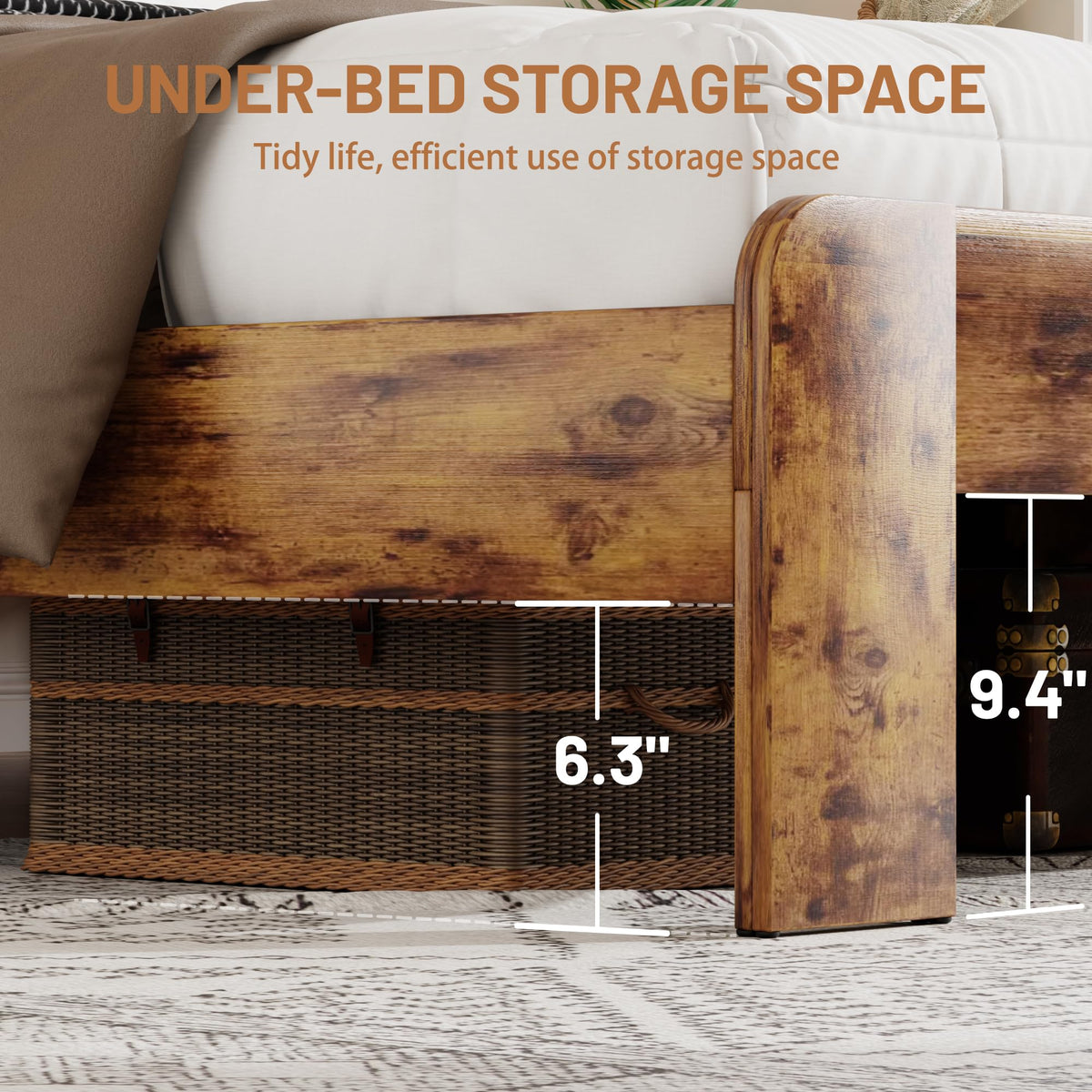 King Size Wooden Bed Frame with Storage Headboard U830843