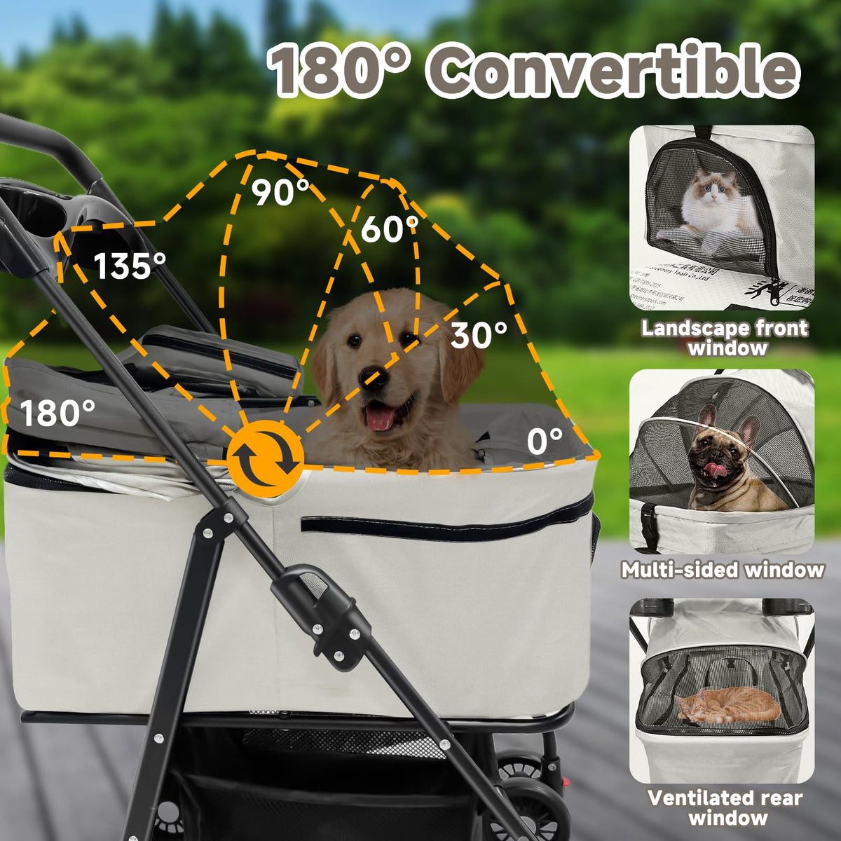 4 Wheels Foldable Pet Stroller with Detachable Carrier B3511