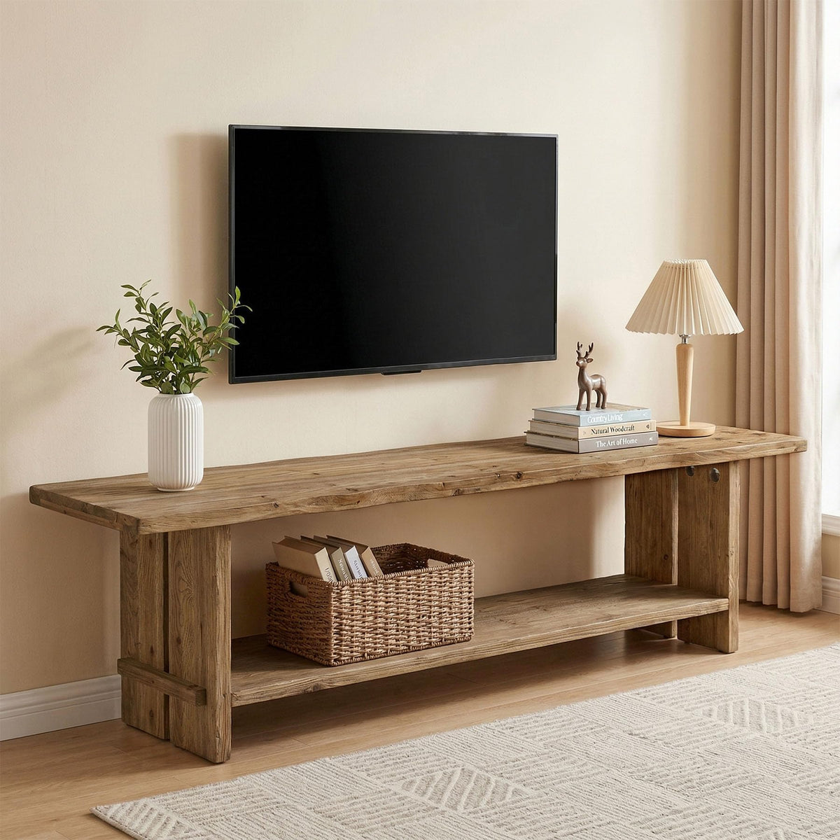 71" Solid Wood 2-Tier TV Stand F521
