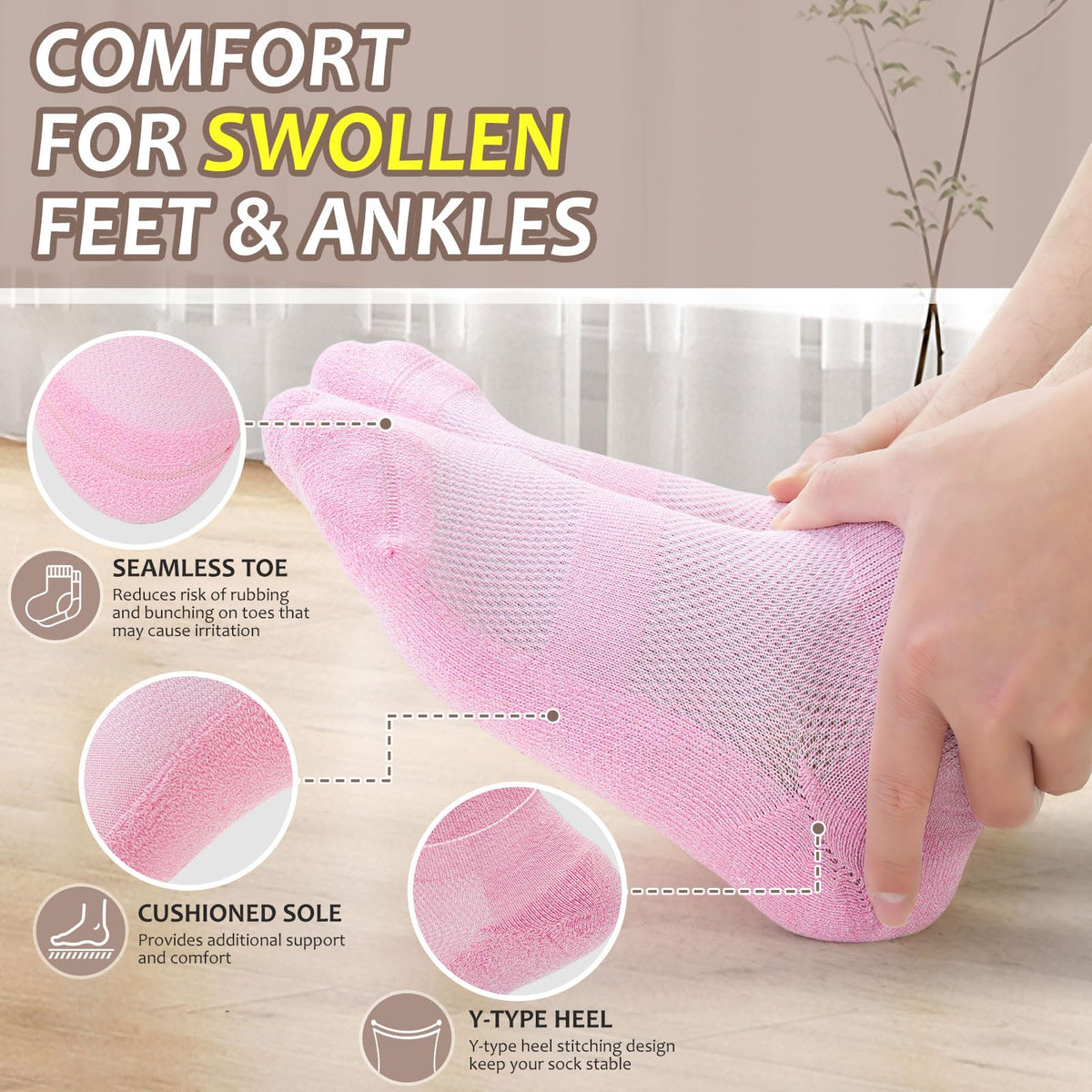 5 Pairs Non-Binding Low Cut Diabetic Socks Size 9-11 P6028