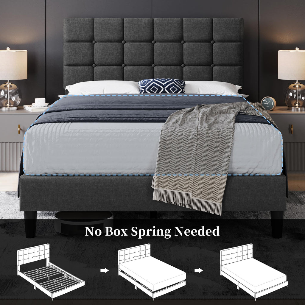 Full Size Upholstered Tufted Bed Frame with Headboard U77222