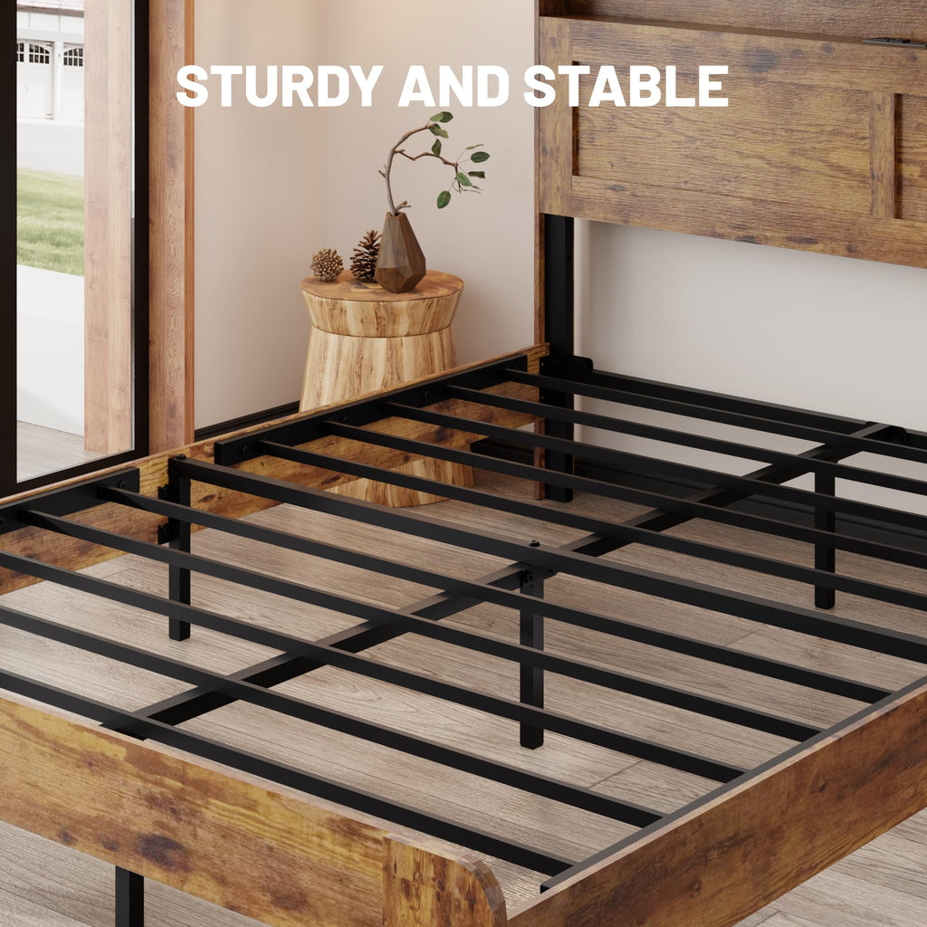 King Size Wooden Bed Frame with Storage Headboard U830843