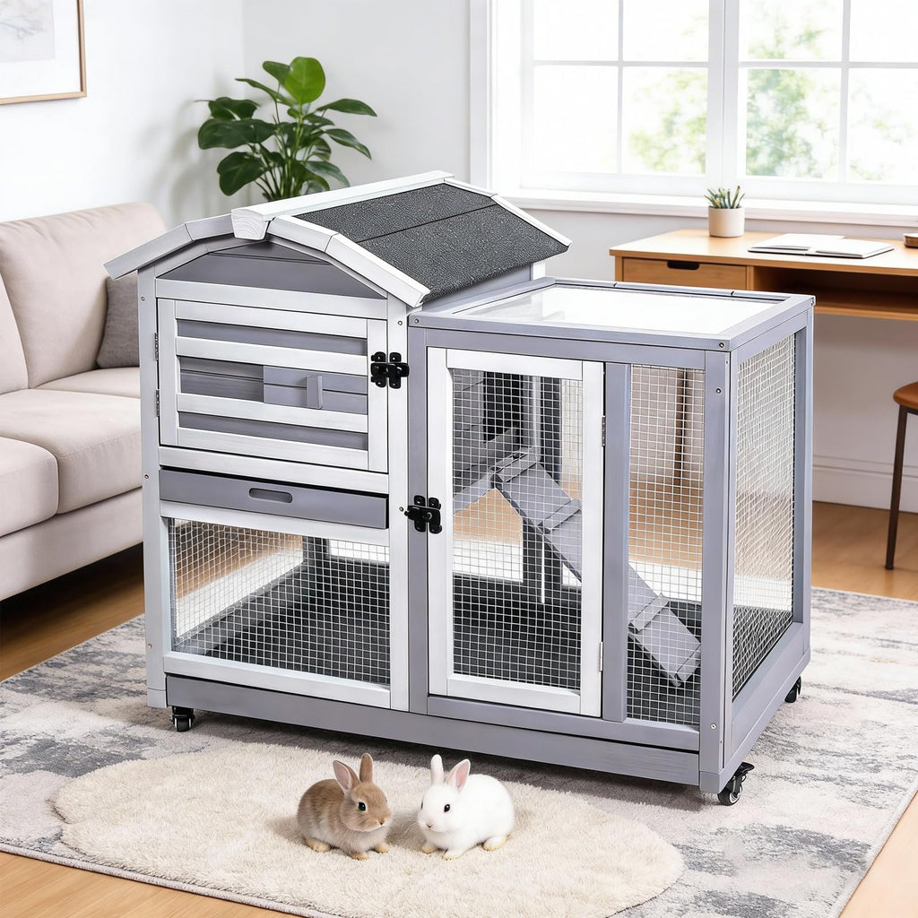 Wooden Rabbit Hutch with Waterproof Roof C169418