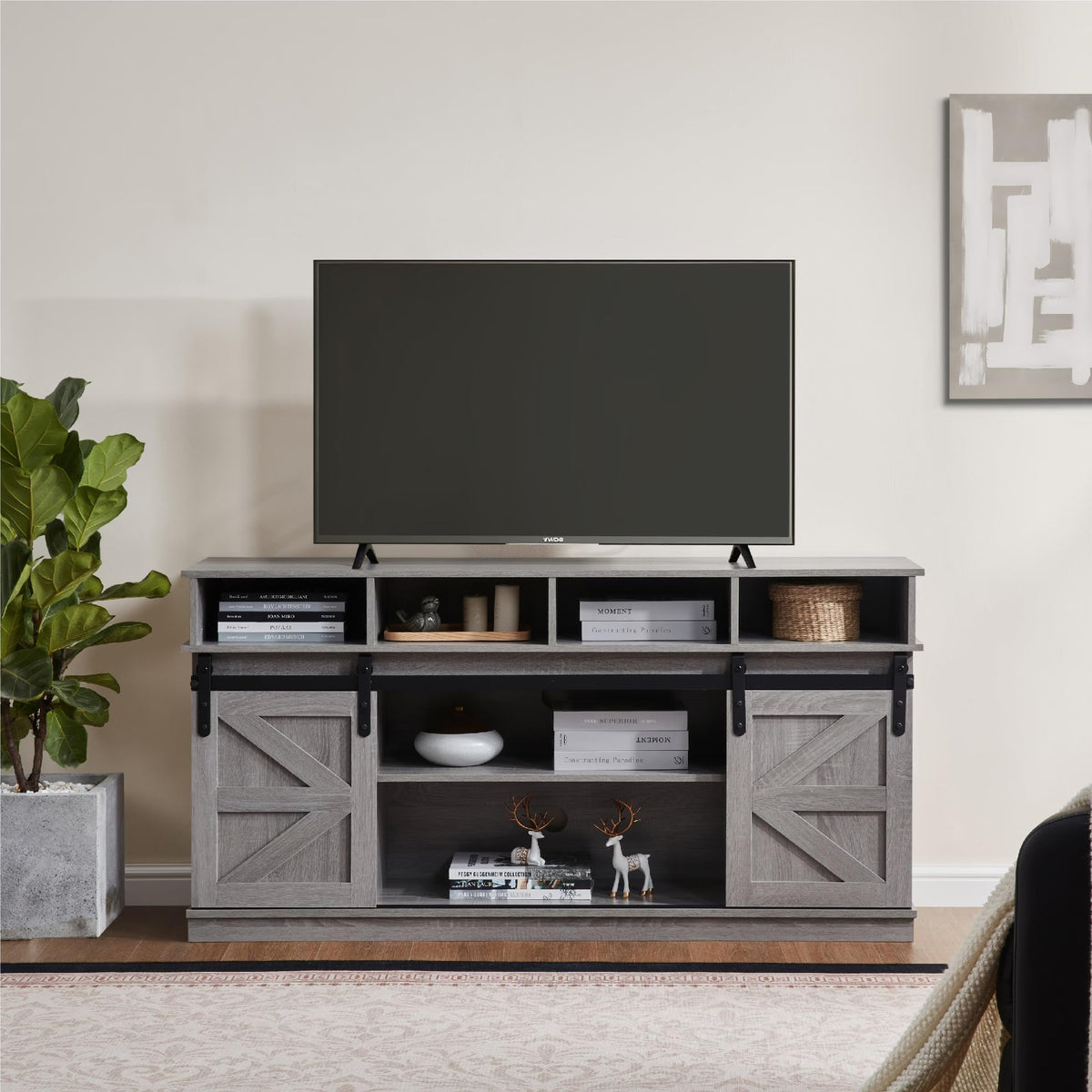 Grey Sliding Barn Door TV Stand P8980