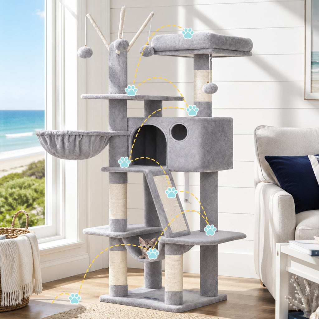 Cat Tree Tower with Padded Platform Bed, Hammock N99351