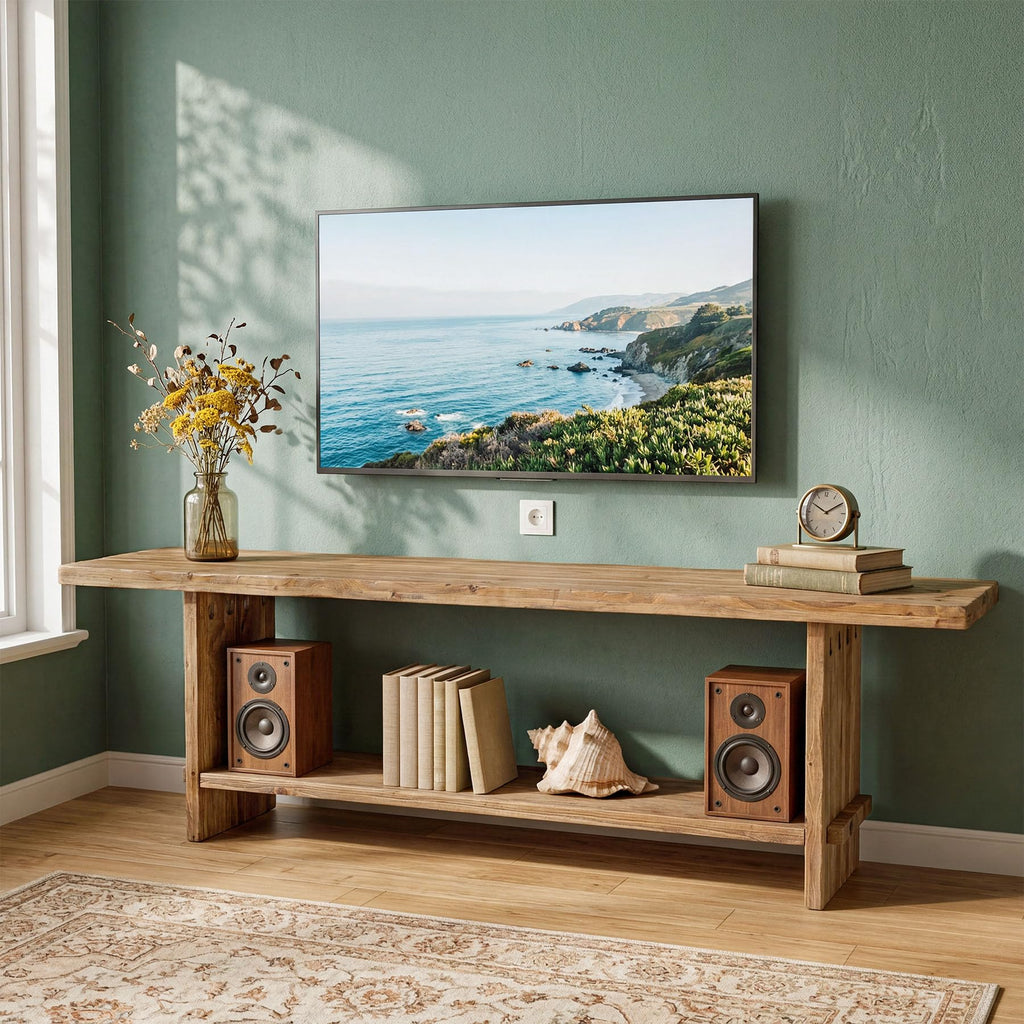 71" Solid Wood 2-Tier TV Stand F521