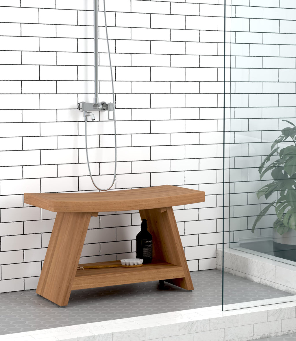 30" Teak Shower Bench with Shelf M9360