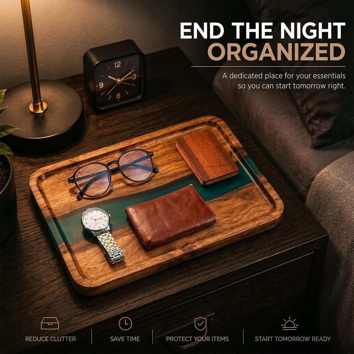 Turquoise Resin Acacia Wood Valet Tray F622