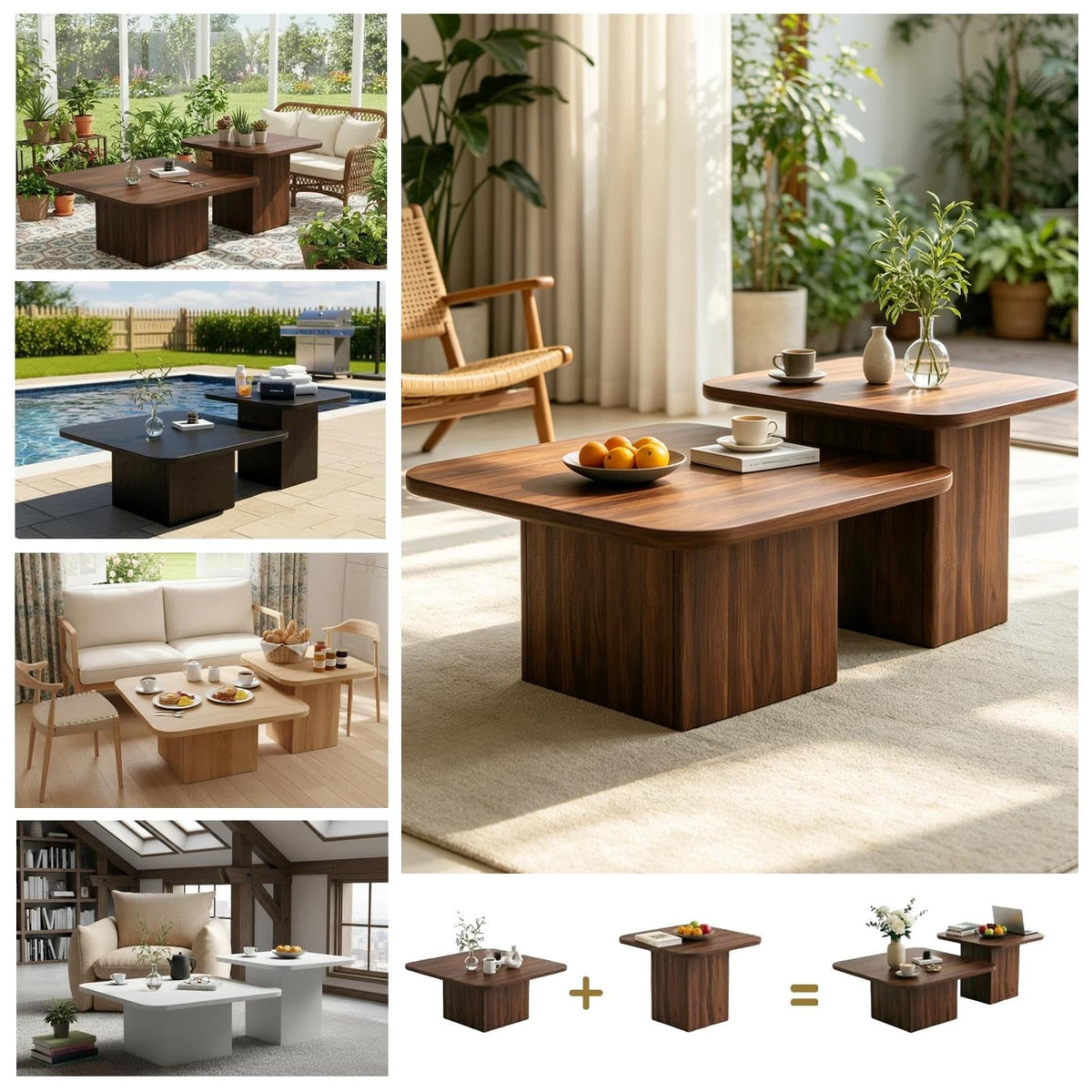 Nesting Coffee Tables Set of 2 Wood Square F54641