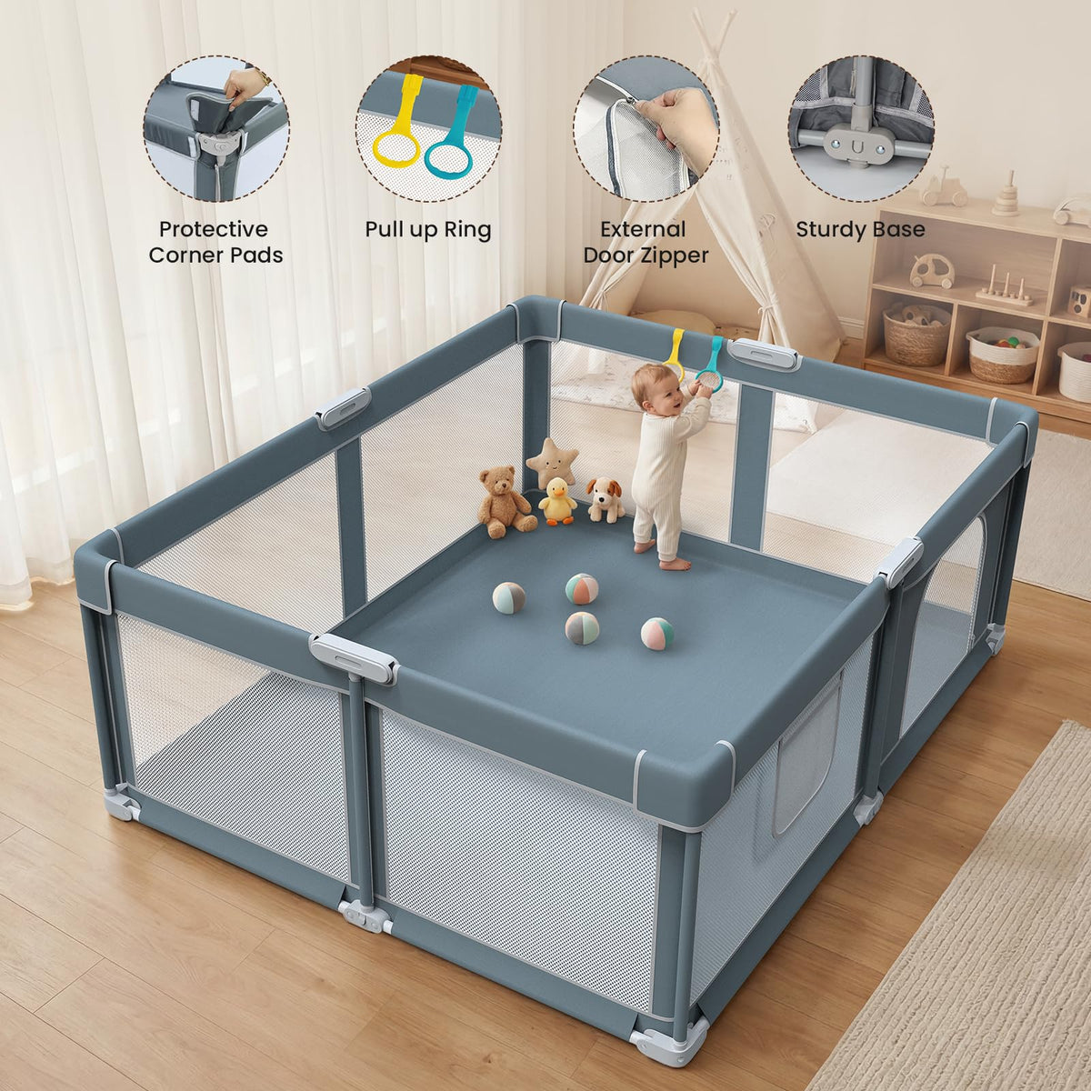 Foldable Baby Playpen 71x59 Inch J738